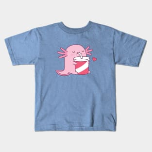 Cute Axolotl Loves Drinking Soda Kids T-Shirt